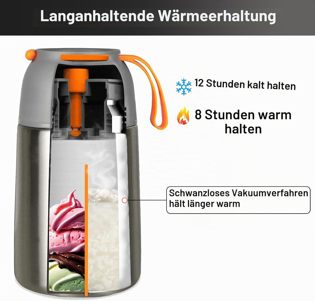 Thermobehälter für Essen 650ml | Wärmebehälter für Speisen Edelstahl mit Faltbaren Löffel | Thermo L