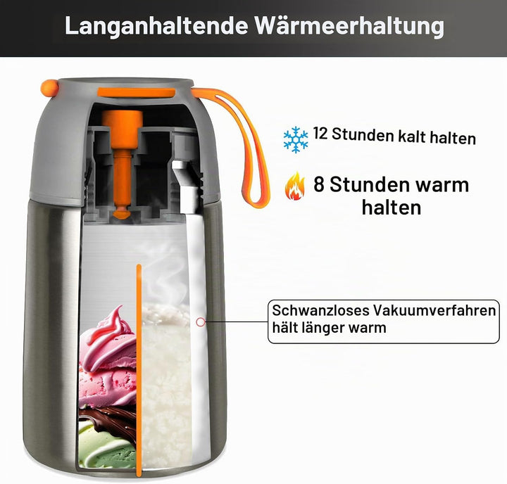 Thermobehälter für Essen 650ml | Wärmebehälter für Speisen Edelstahl mit Faltbaren Löffel | Thermo L