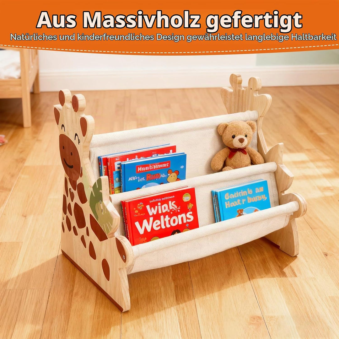 Bücherregal Kinder, Montessori Kinder Buchständer aus Holz mit 4 Ablagen, Kinderregal für Buchaufbew