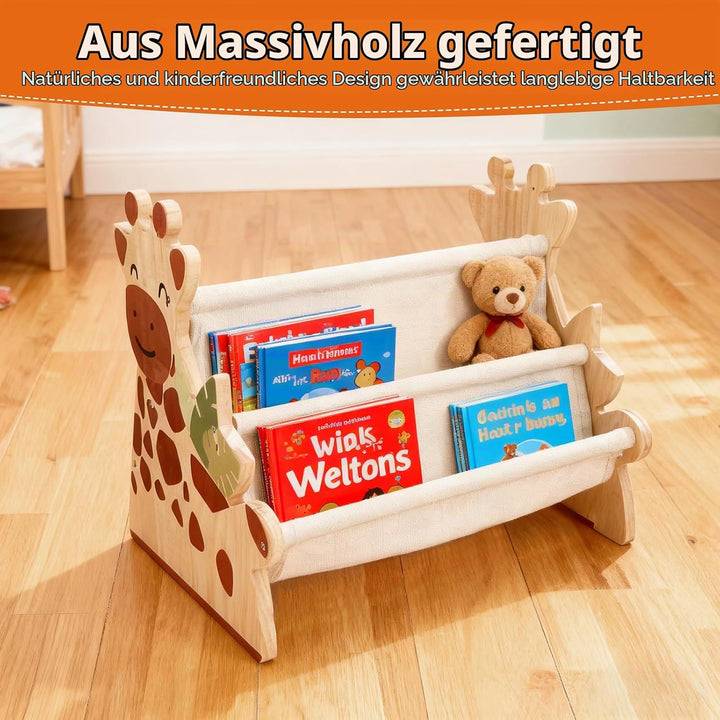 Bücherregal Kinder, Montessori Kinder Buchständer aus Holz mit 4 Ablagen, Kinderregal für Buchaufbew