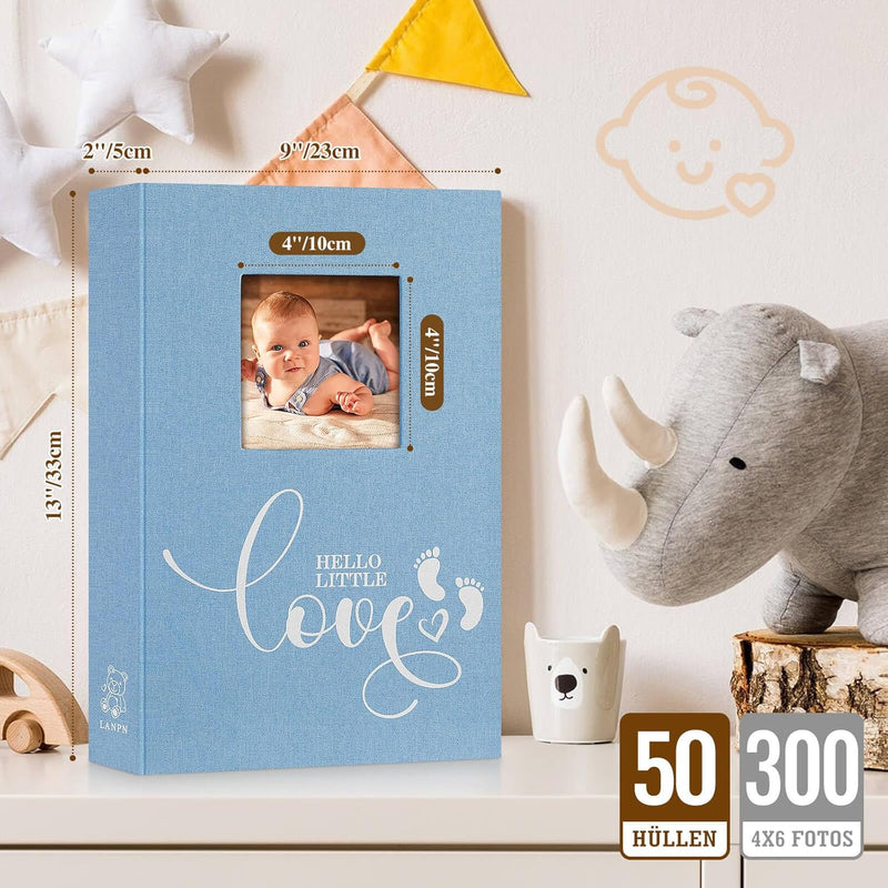 Lanpn Baby Fotoalbum 10x15 300 Fotos, Leinen Babyalbum mit Memo Schreibfeld, Fotoalbum Einsteckalbum