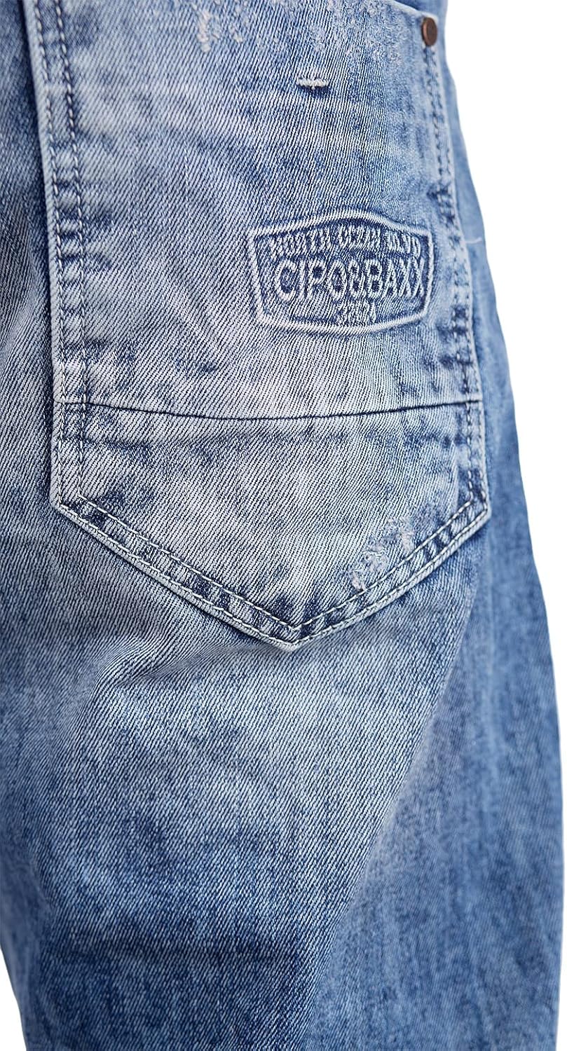 Cipo & Baxx Herren Jeans – Regular Fit Denim Hose für Männer, Destroyed und Used Look, Bikerstyle, C