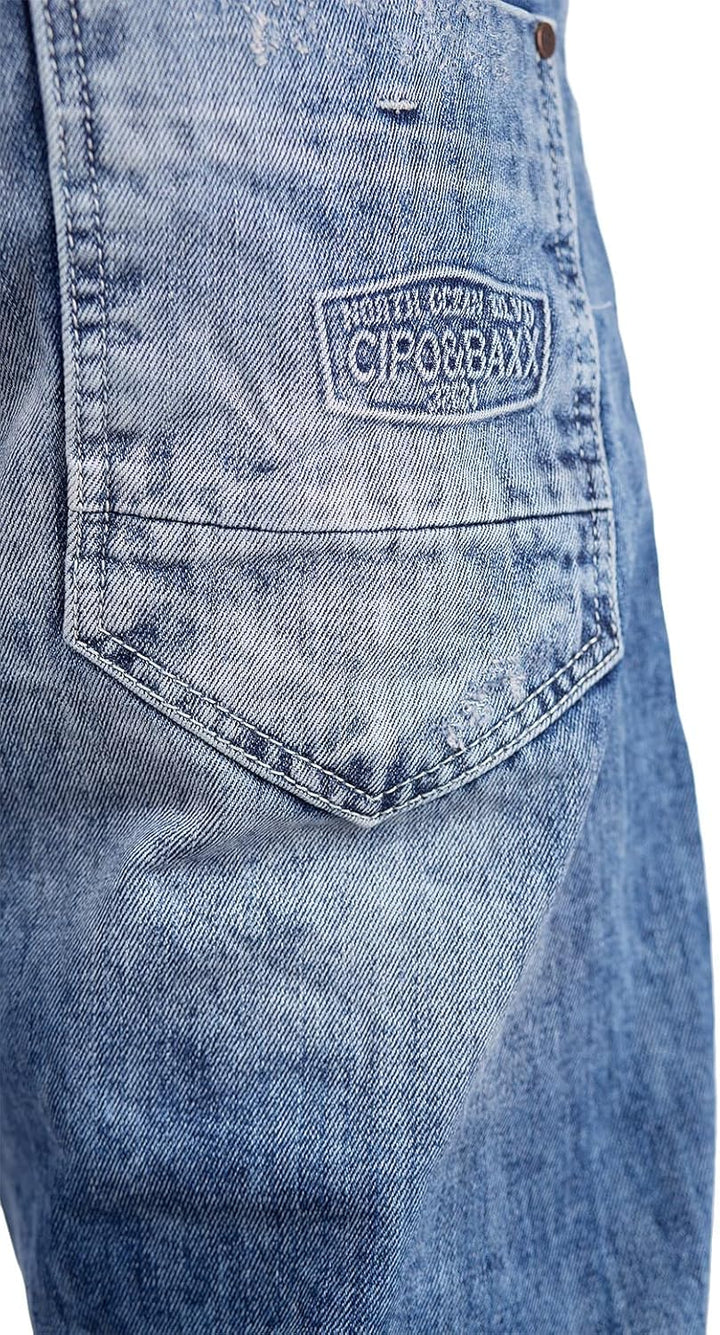 Cipo & Baxx Herren Jeans – Regular Fit Denim Hose für Männer, Destroyed und Used Look, Bikerstyle, C
