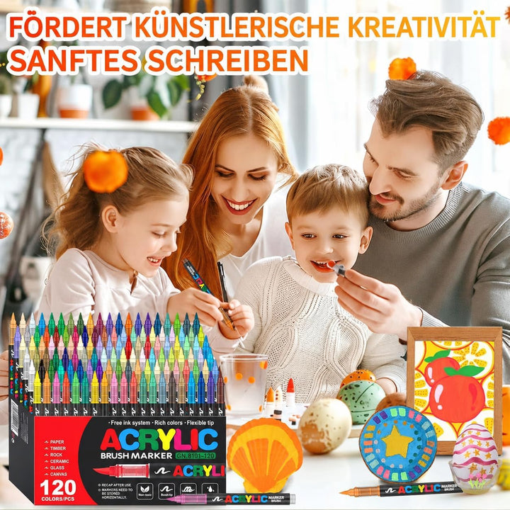 Laconile 120 Farben Acrylstifte für Steine Wasserfest, Brush Tip Acrylic Pens Set, Schnelltrocknend