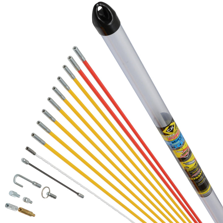 C.K MightyRods Pro 10m Kabelstangen Standard Set, 4 Flexibilitäten Einziehstangen, Splitterfrei Glas