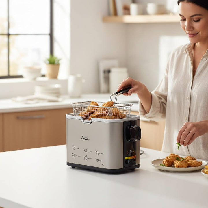 Jata - FR326E - Friteuse, 1000 watts, Couleurs Noir / Argent, 1.3L, Schwarz / Silberfarben