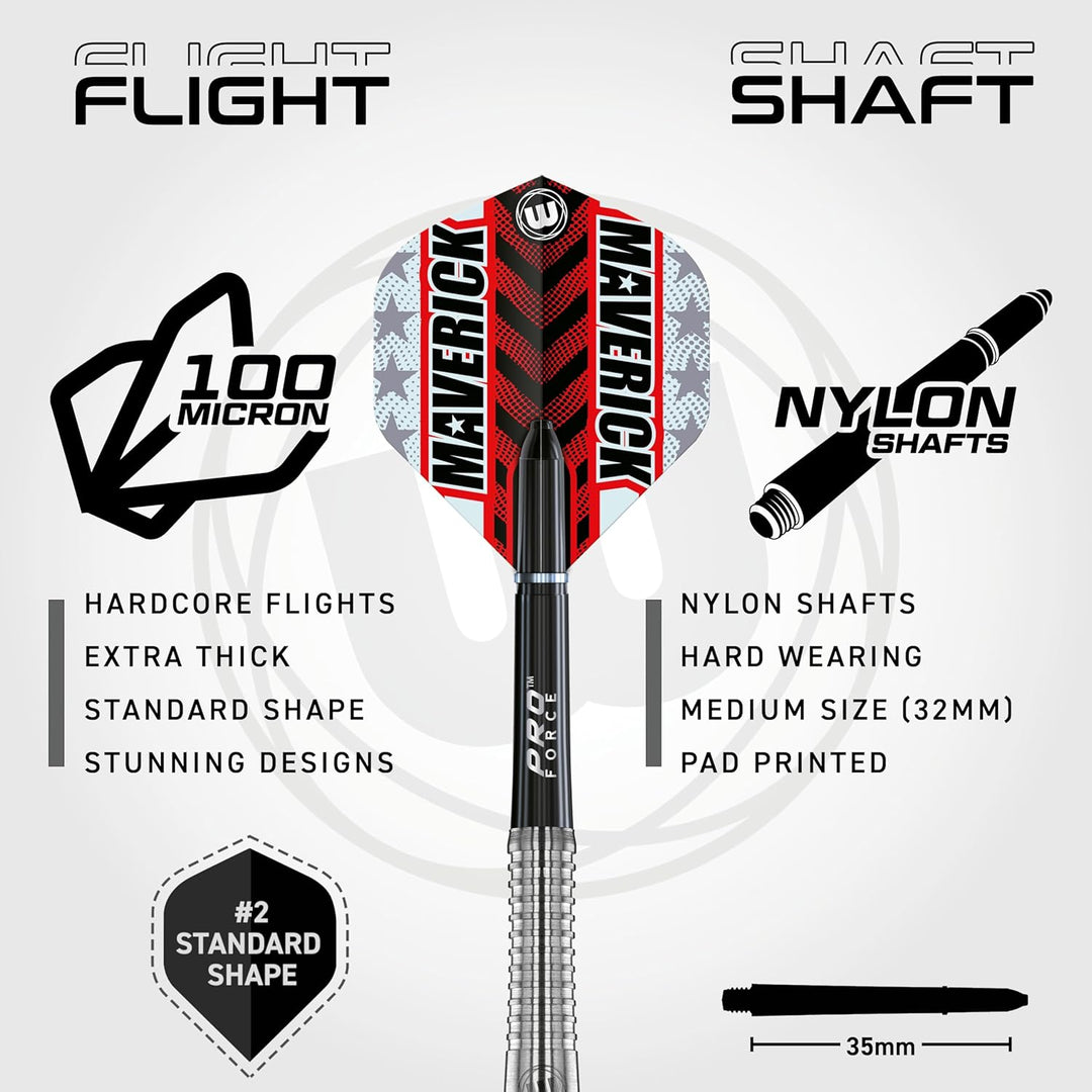 WINMAU Maverick 21 Gramm Profi Stahlspitze Wolfram Dartpfeile mit Flüge und Stiele (Wellen)