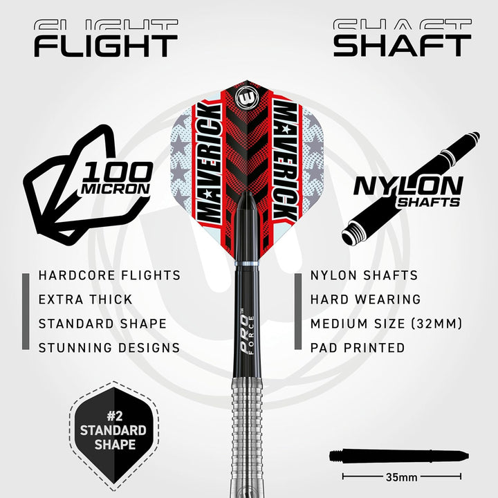 WINMAU Maverick 21 Gramm Profi Stahlspitze Wolfram Dartpfeile mit Flüge und Stiele (Wellen)