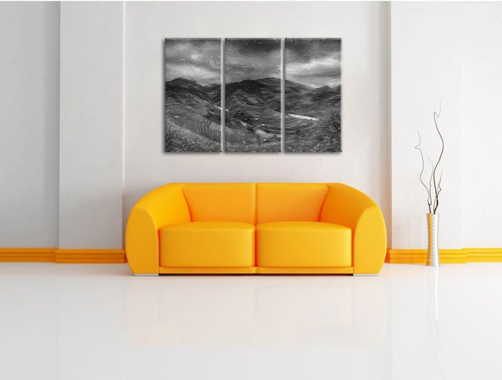 Pixxprint Berg Farm in Asien als Leinwandbild/Grösse: 3 Teilig (120x80) / Wandbild/Kunstdruck/fertig