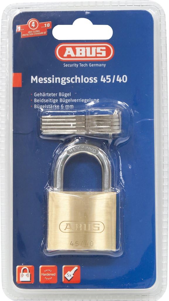 ABUS Vorhängeschloss 45/40 aus Messing - inkl. 5 Schlüssel - mit Präzisions-Stiftzylinder mit Pilzko