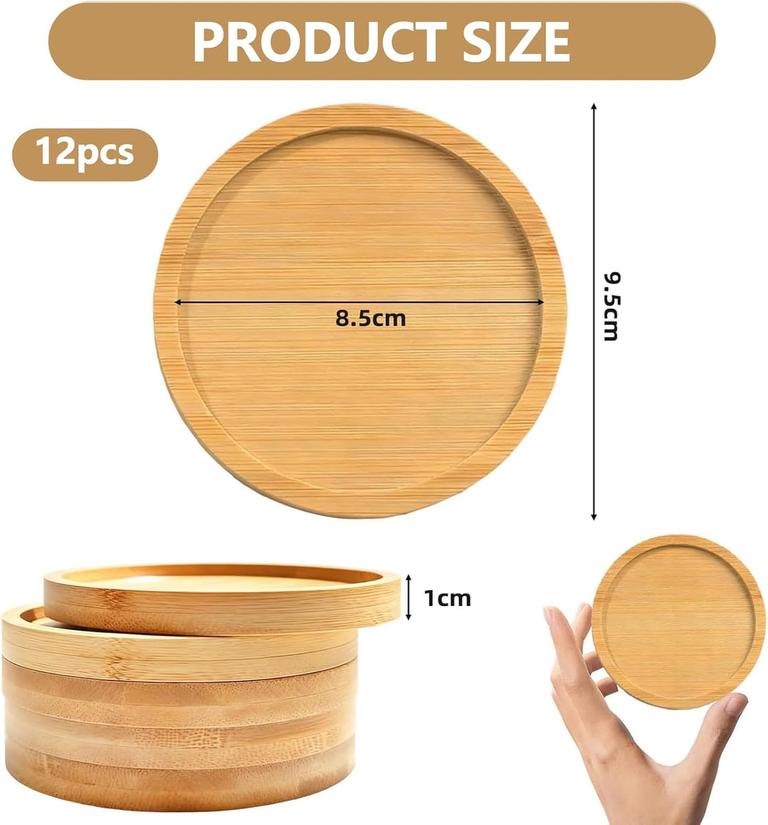 12 Stück Kerzenhalter Holz,Round Holzuntersetzer Mosaik Untersetzer Bastelset Bambus Untersetzers 9,