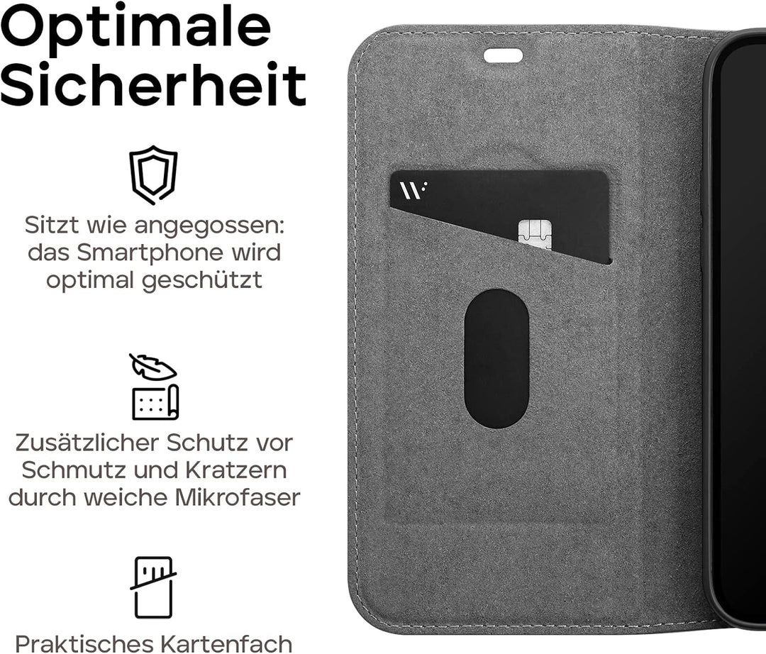 WIIUKA Hülle für iPhone 12 Mini, Lederhülle, Deutsches Premium Leder, mit Kartenfach, extra Dünn, Ha