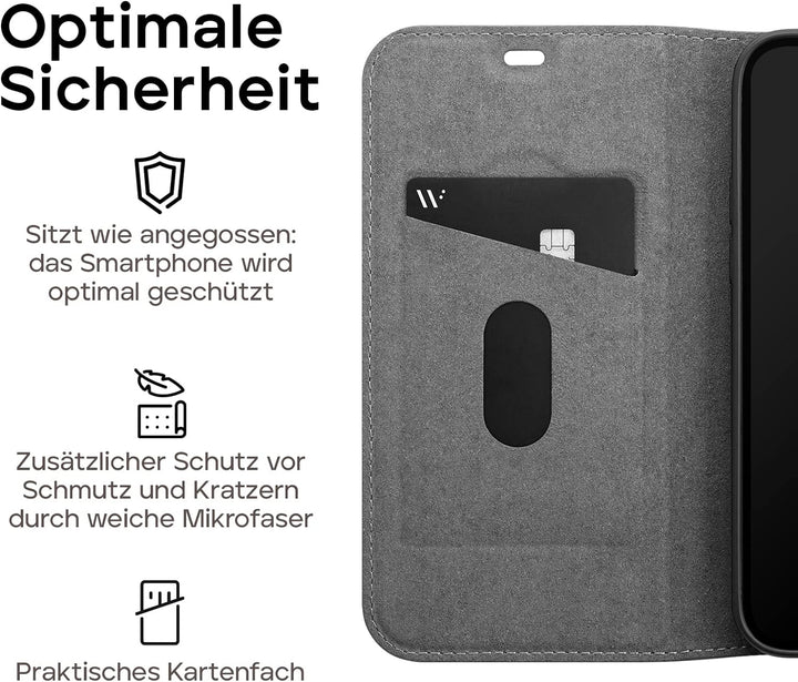 WIIUKA Hülle für iPhone 12 Mini, Lederhülle, Deutsches Premium Leder, mit Kartenfach, extra Dünn, Ha