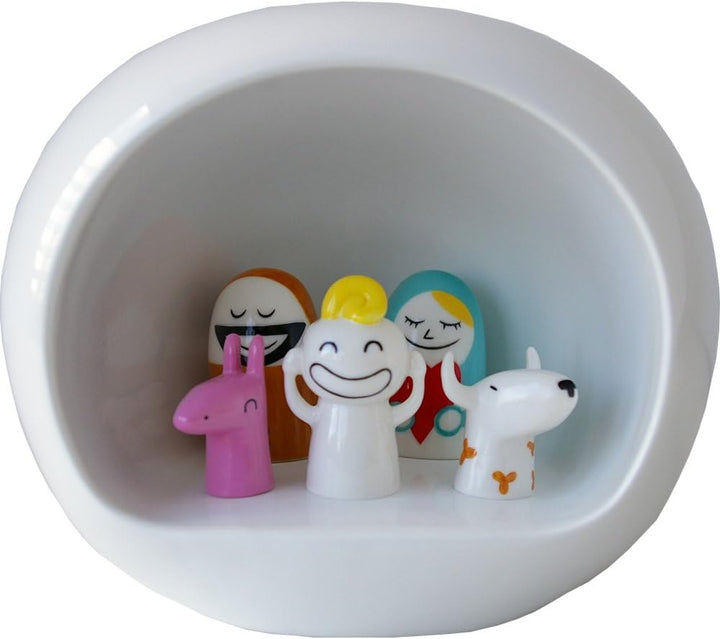 Alessi AMGI10 Design Krippenset mit Nachbildung der Höhle und handdekorierte Porzellanfiguren, Weiss