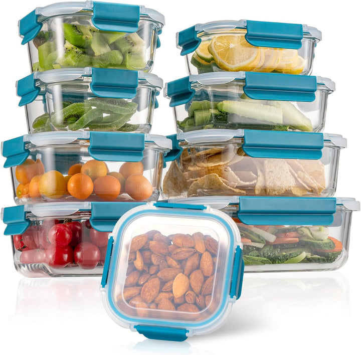 Glas-Frischhaltedosen Set Meal Prep Boxen für Lebensmittel,18 Teile (9 Behälter,9 Transparente Decke