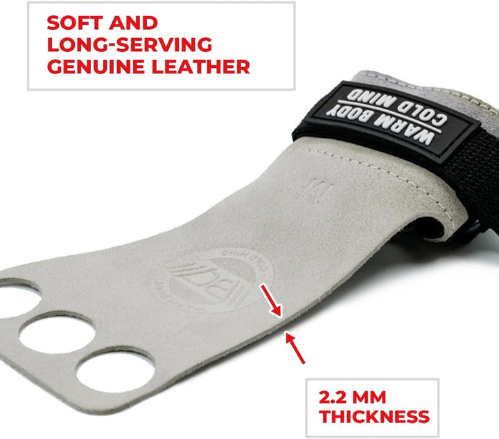 WARM BODY COLD MIND Leder Hand Grips - 3-Loch Handschuhe für Gewichtheben, Gymnastik, Crossfit, Pull