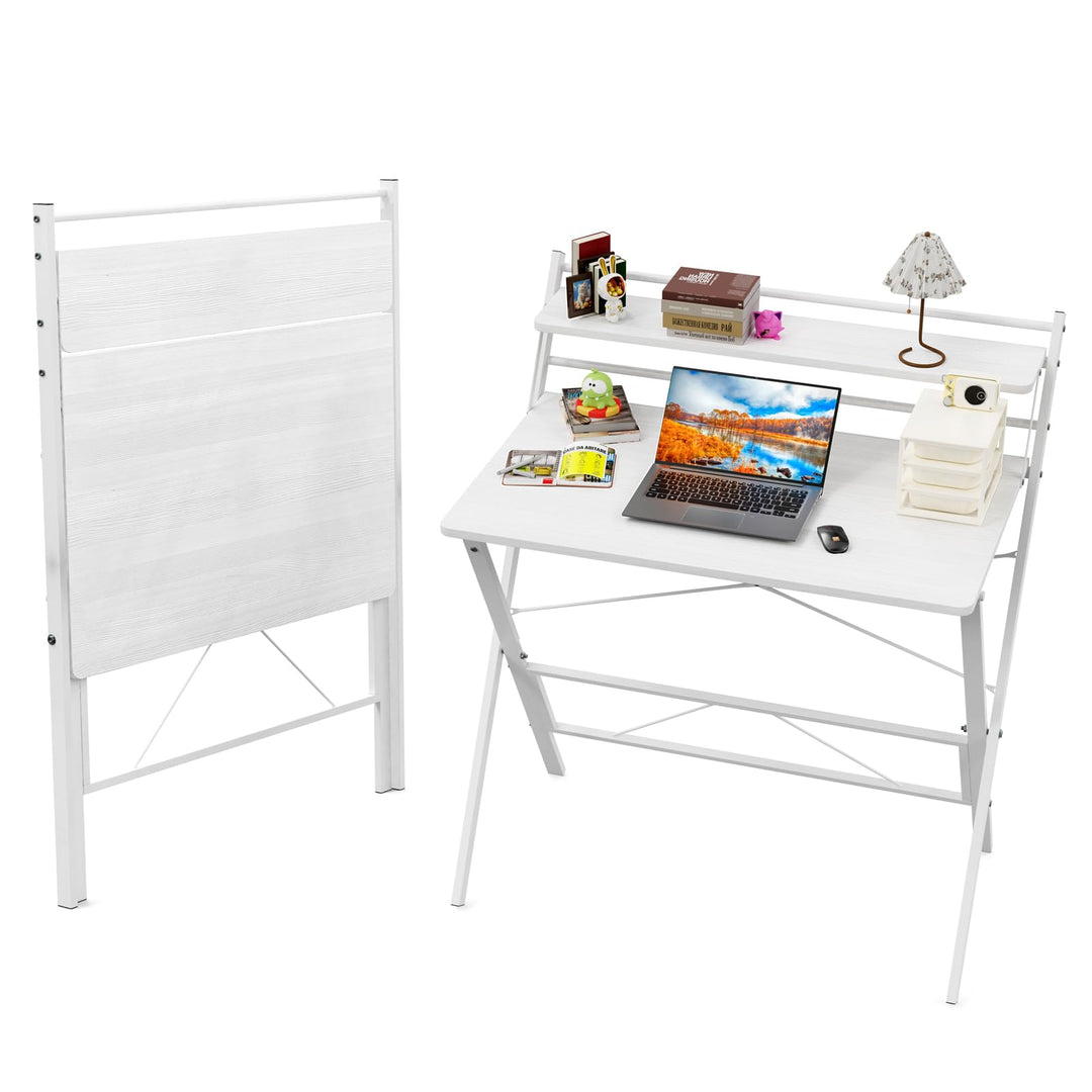 PIPIPOXER 80x50cm Schreibtisch Klappbar, Klappbarer Schreibtisch mit Regal, Schreibtisch Klappbar mi
