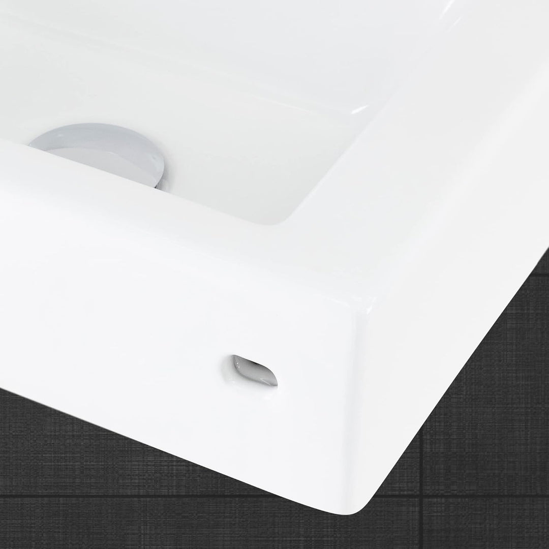 ML-Design Waschbecken aus Keramik in Weiss 46x26x11 cm, Eckig, klein, Hahnloch rechts, Wandmontage o