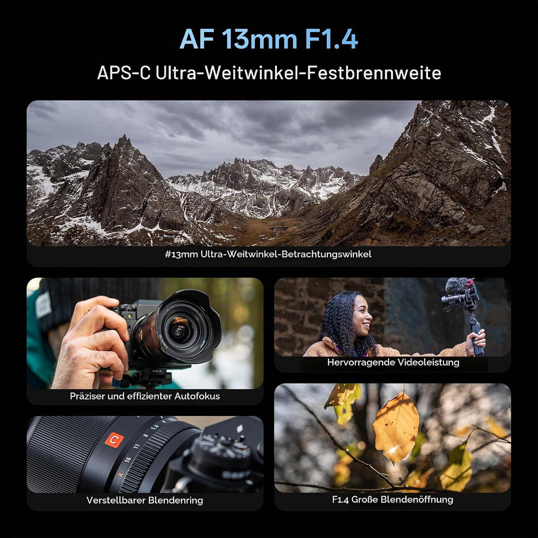 VILTROX AF 13mm f1.4 F/1.4 E-Mount-Objektiv, F1.4 grosse Blende, Ultraweitwinkel, Autofokus, APS-C-F