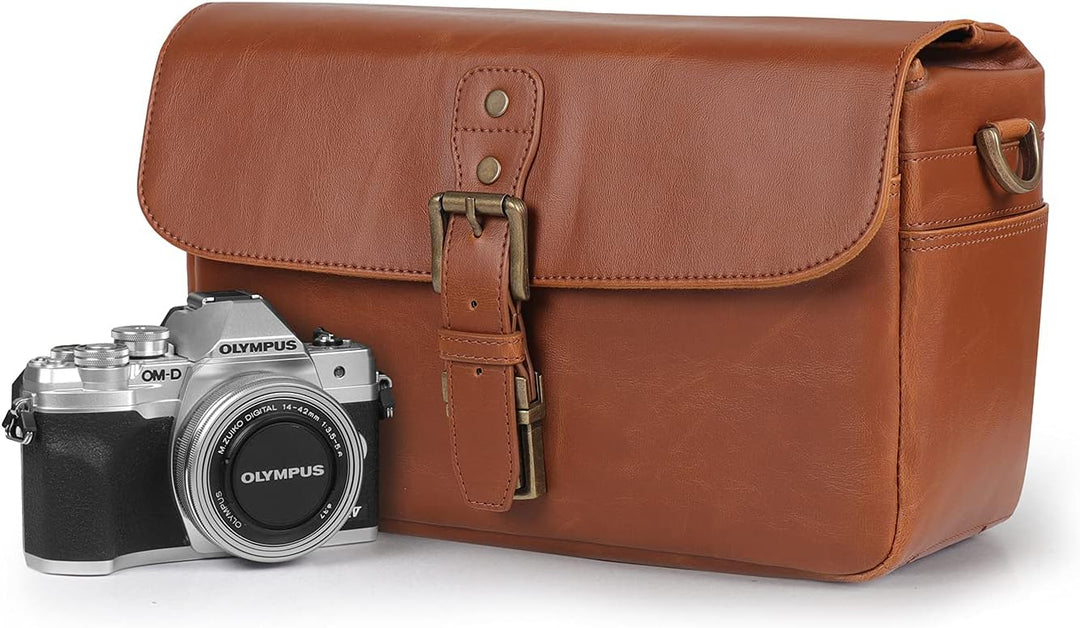 MegaGear MG1525 Kameratasche - Kuriertasche aus Leder für Spiegellose, Sofortbild - und DSLR Kameras