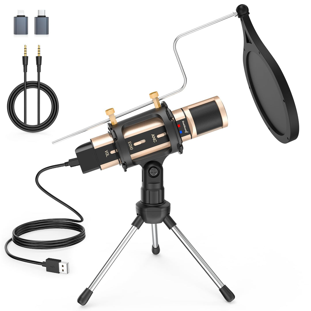 zealsound Mini USB Mikrofon mit Rauschunterdrückung & Eingebauter Hall für Vocal Aufnahmen, Streamin