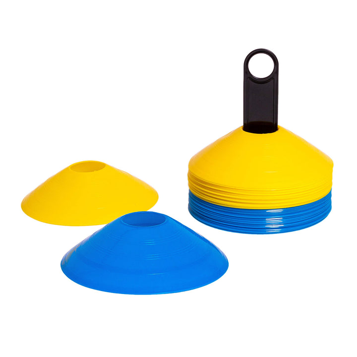 Trainingsdiscs 40er Set (20 gelbe und 20 Blaue Hütchen - flexibel, sicher und robust) für Fussball,