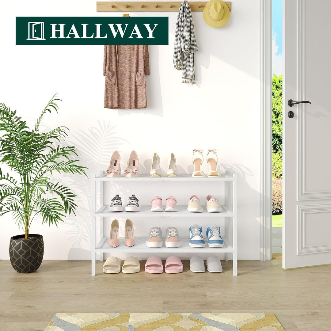 smiry Schuhregal aus Bambus, Stabile Schuhablage, Platzsparend Schuhständer für Schuhe, Handtasche,
