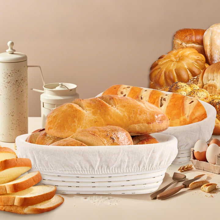 2 Stück Gärkörbchen oval, 30 cm Garkorb Brot mit Leinentuch und Silikonölpinsel, Gärkorb zum Brotbac
