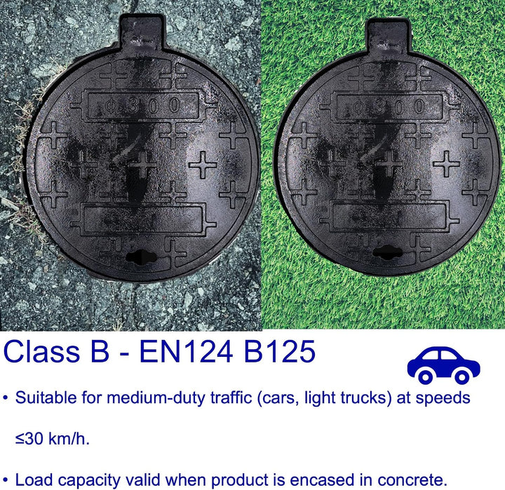 Schachtdeckel aus Gusseisen mit Rahmen, schwarz Ø 480 mm Ø 480 mm Lichte Weite, Ø 480 mm Lichte Weit
