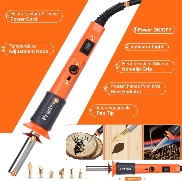 Preciva Brandmalerei Lötkolben Set, Preciva Brandmalerei Brandmalkolben Set mit 6 Brennspitzen Tempe