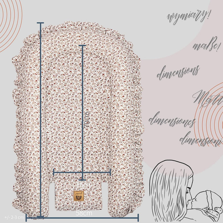 PIMKO Babynest mit rüschen Babynestchen für Baby Kuschelnest Babykokon für Säuglinge und Neugeborene