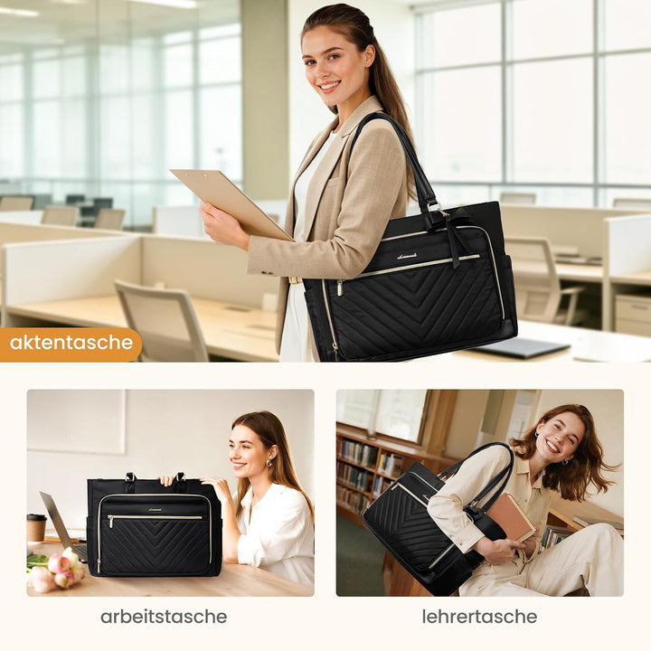 LOVEVOOK Lehrertasche Damen Laptoptasche Damen Arbeitstasche Aktentasche 1-schwarz 15,6 Zoll, 1-schw
