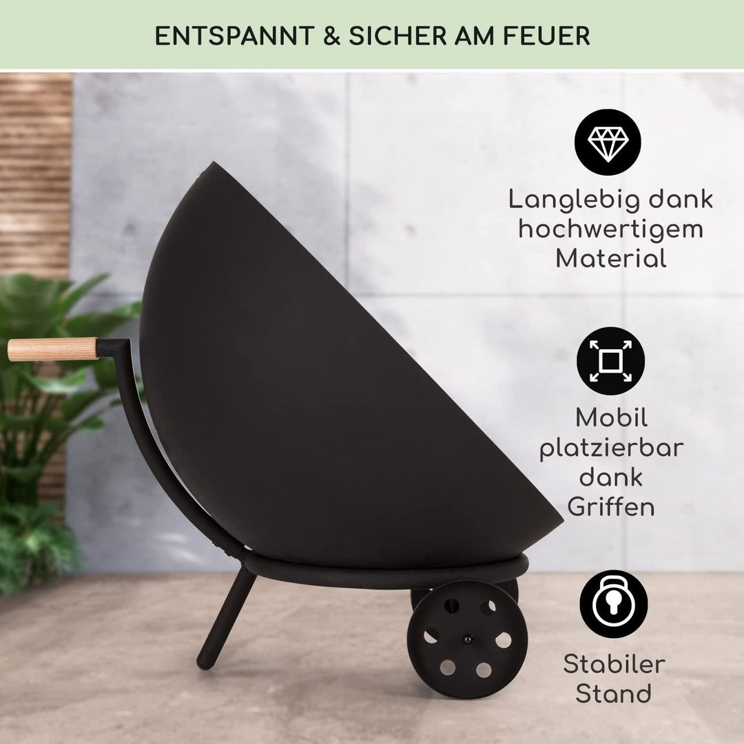 Blumfeldt Feuerschale, Outdoor Stahl-Feuerschale Gross für Balkon & Camping, Mobile Feuerschale 70 c