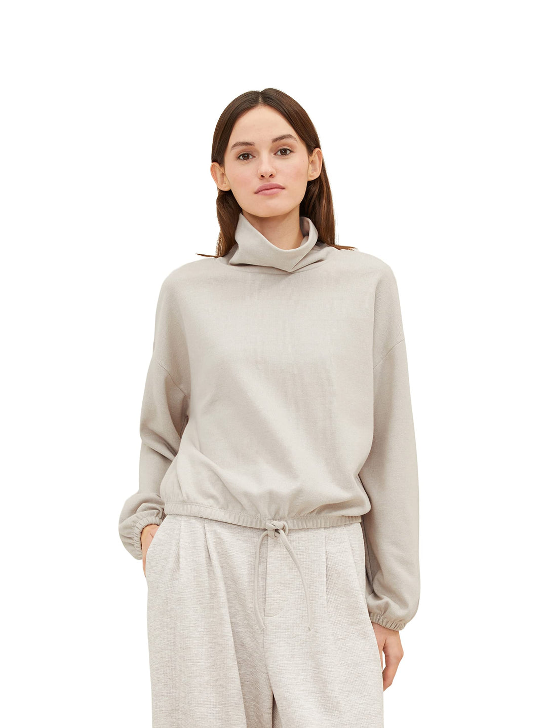 TOM TAILOR Denim Damen 1034294 Cropped Sweatshirt mit Kordelzug (1er Pack) S 30224 - Cloud Grey Mela