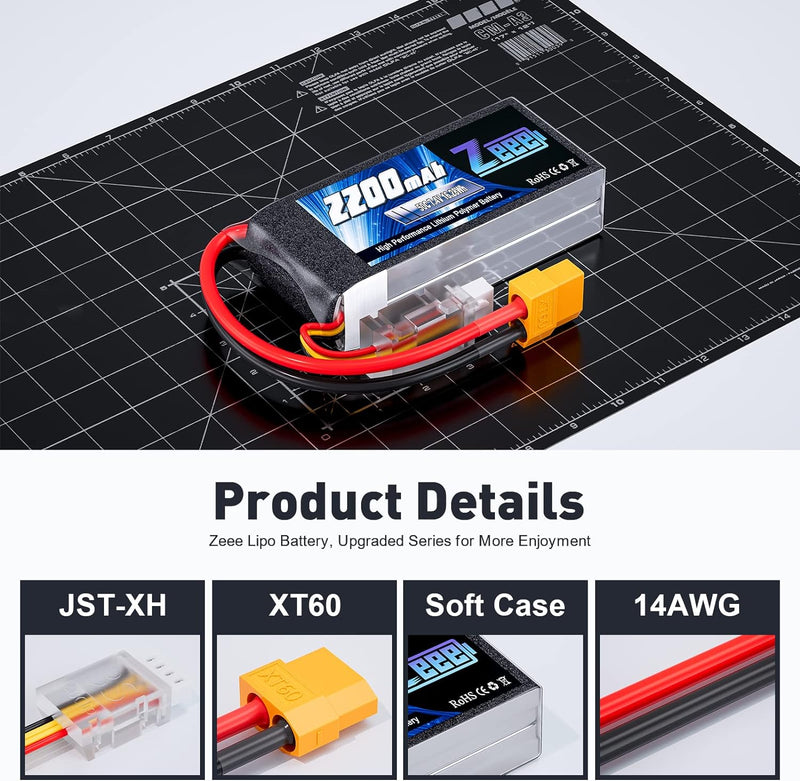 Zeee 2S Lipo Akku 50C 2200mAh 7,4V Kurze RC Batterie mit XT60 Stecker für für 1/16 Slash RC Auto RC