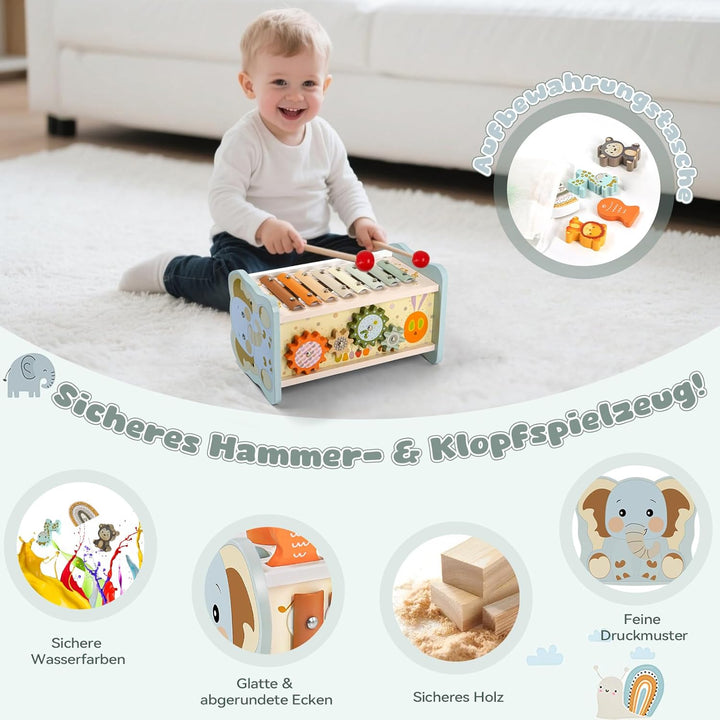 Montessori Spielzeug ab 1 Jahr, 6 in 1 Holzspielzeug ab 1 Jahr, Motorikspielzeug mit Hammerspiel Ang