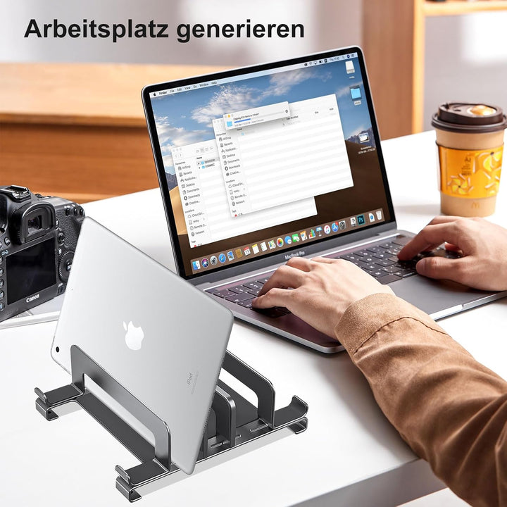 Qivine Aluminium Vertikaler Laptop Ständer, Platzsparend Laptopständer Verstellbare, 3 in 1 Laptop H