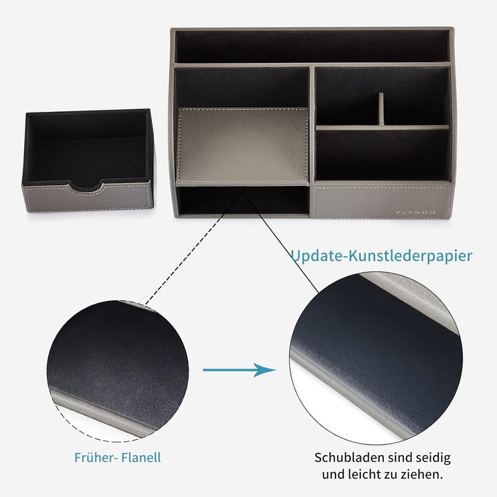 Vlando Schreibtisch-Organizer Edel mit 5 Fächern, Stifteköcher inkl. Schublade Leder, Organizer Büro