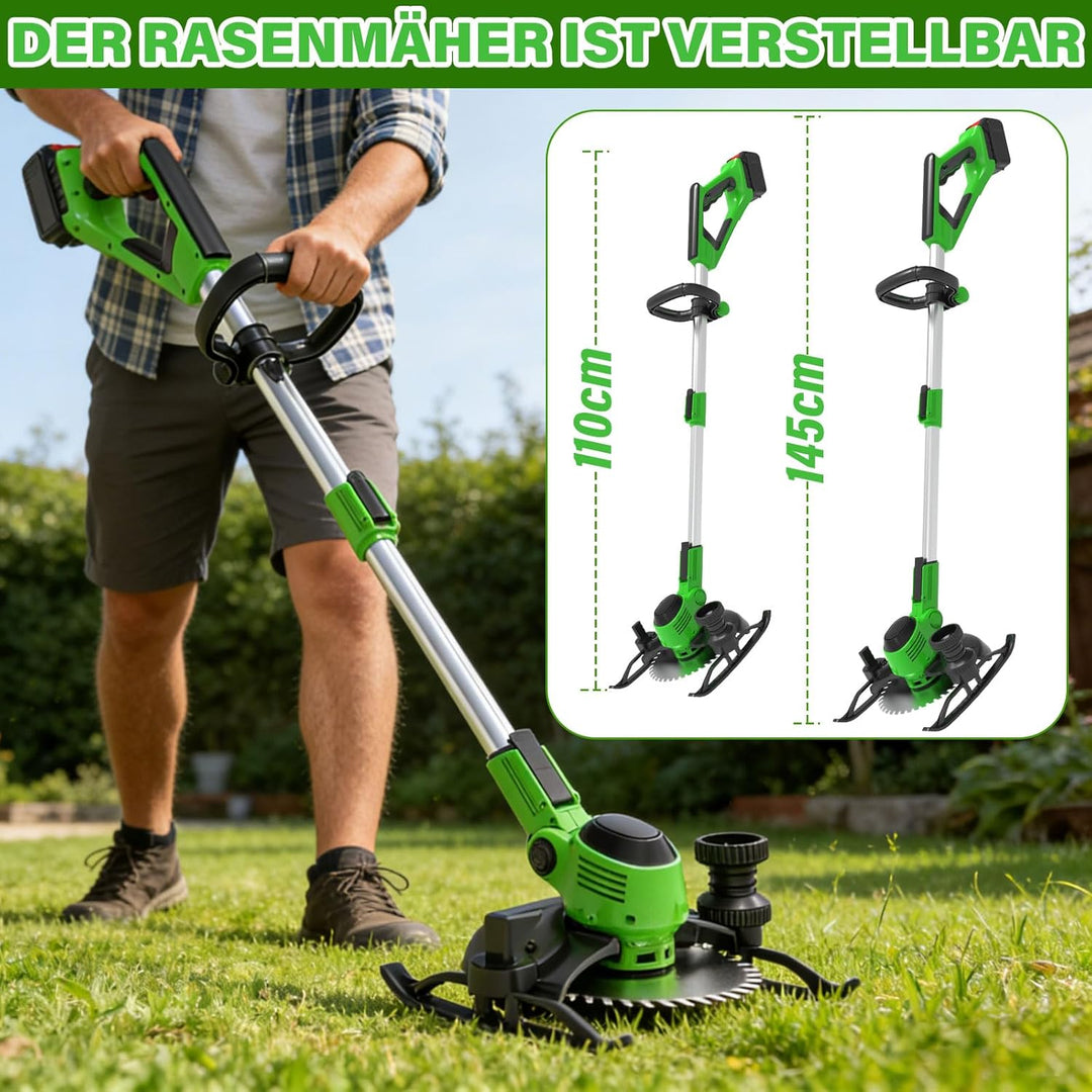 Rasentrimmer mit Akku, 2 in 1 Akku Rasentrimmer mit 2 x 3.0Ah Akku | 21V Akku Freischneider/Rasenkan