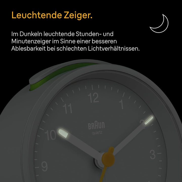 Braun Klassischer analoger Wecker mit Schlummerfunktion und Beleuchtung, leisem Quarzwerk, anschwell