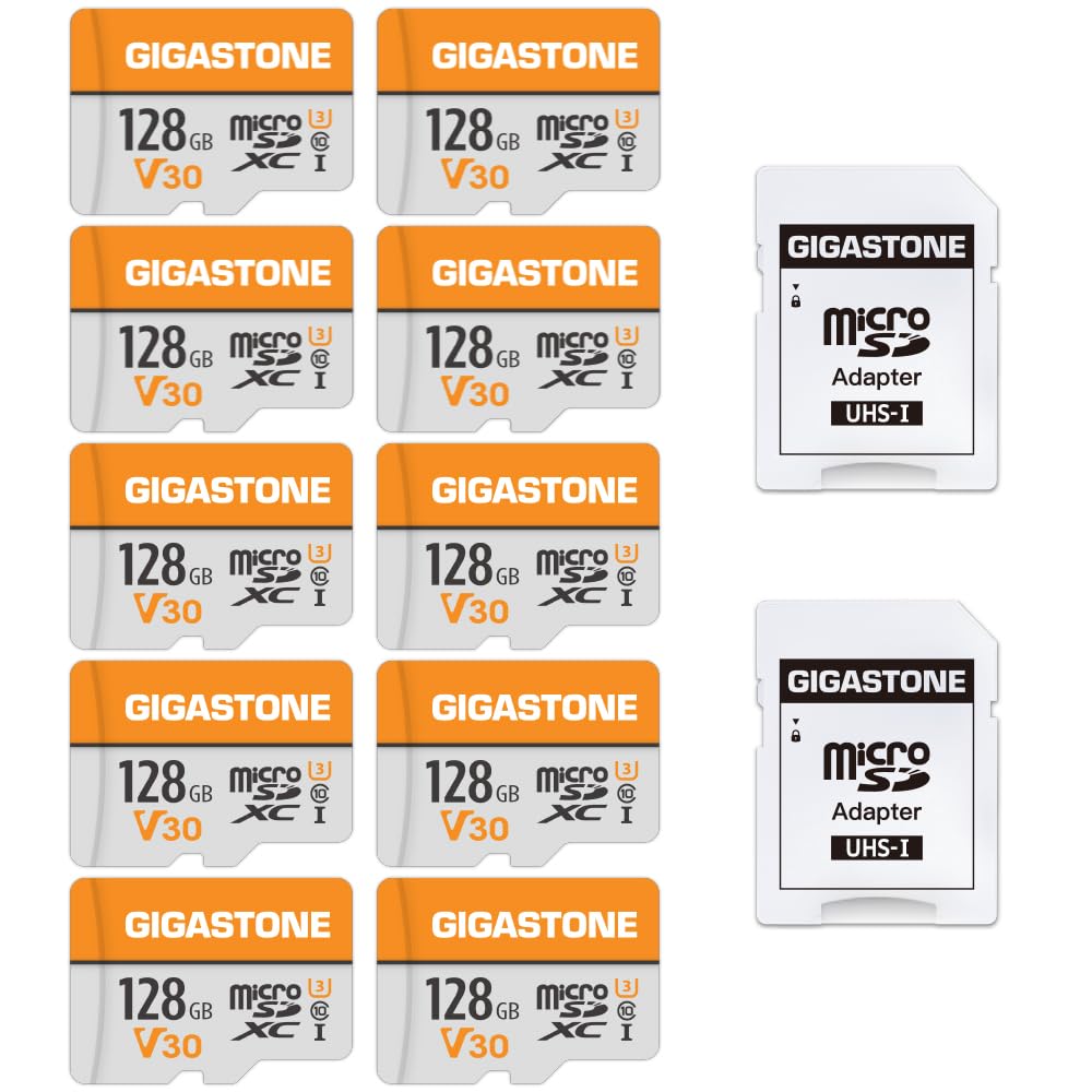 Gigastone 128GB MicroSDXC Speicherkarte 10er-Pack + SD Adapter, für Gopro, Action-Kamera, Drohne, DJ