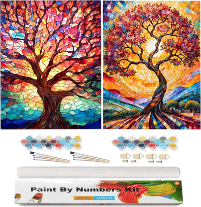 Qianbaiuk 2 Stück Malen Nach Zahlen Erwachsene Baum des Lebens-Malen Nach Zahlen Baum,DIY Acrylpigme