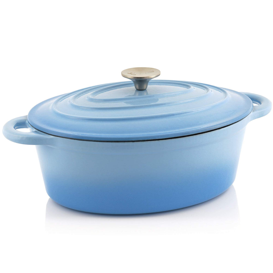 BBQ-Toro Gusseisen Cocotte | 4,3 Liter | blau, oval | Emaillierter Gusseisen Bräter mit Deckel | Gus