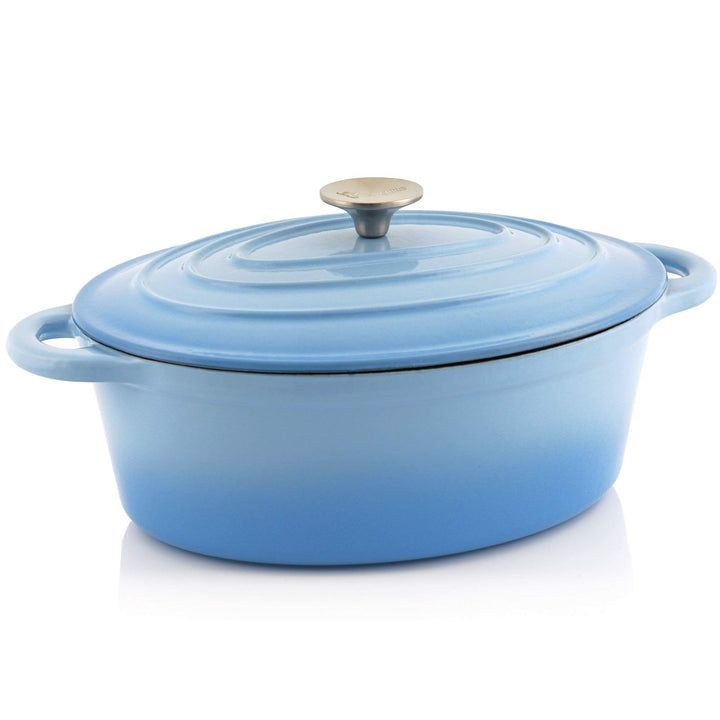 BBQ-Toro Gusseisen Cocotte | 4,3 Liter | blau, oval | Emaillierter Gusseisen Bräter mit Deckel | Gus
