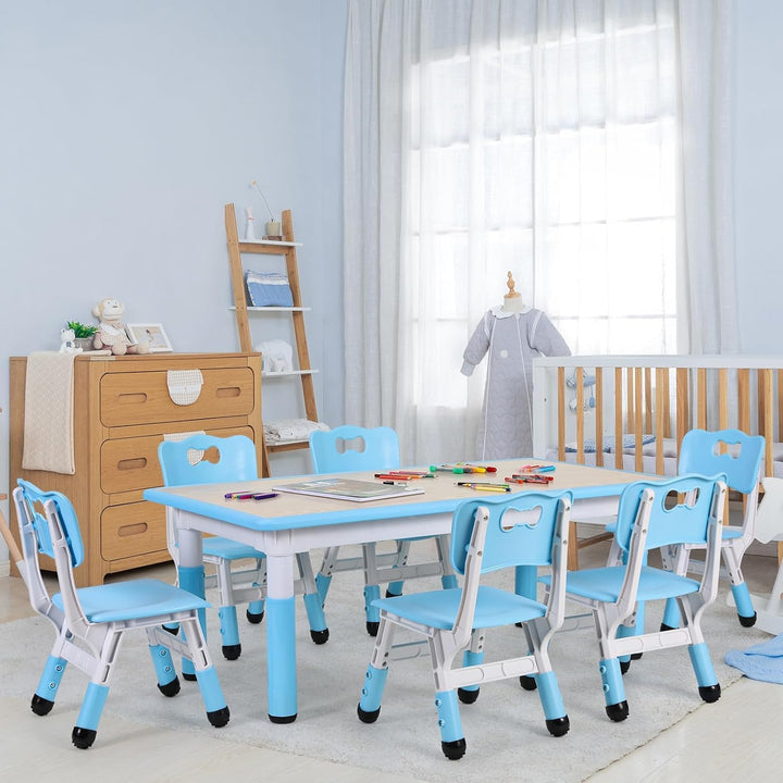 MAMIZO Kindertisch mit 6 Stühlen, Kindertischgruppe Höhenverstellbar, Kinder Tisch Stuhl Set für Kin