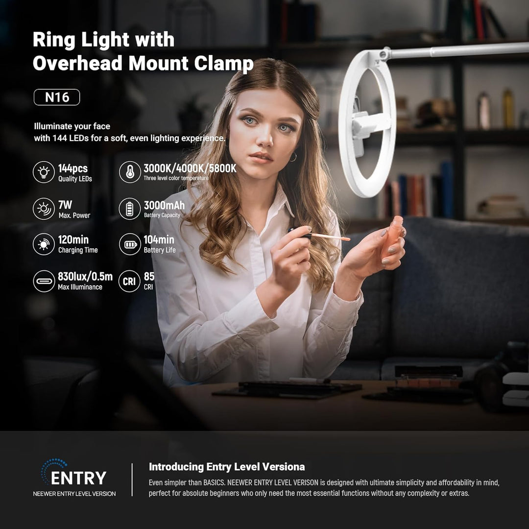 NEEWER Entry Level Version 10" 7W LED Selfie Ringlicht mit Tischklemme Handyhalterung kompatibel mit