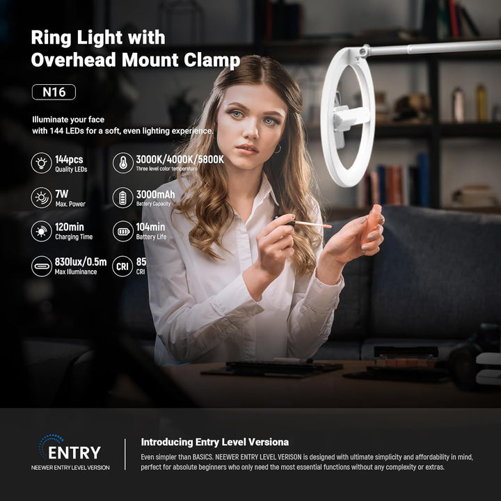 NEEWER Entry Level Version 10" 7W LED Selfie Ringlicht mit Tischklemme Handyhalterung kompatibel mit
