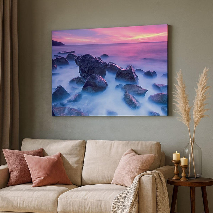 Bilder auf Leinwand 100x70cm Leinwandbild Strand ufer wolken dämmerung Gross Wanddeko Bild Schlafzim