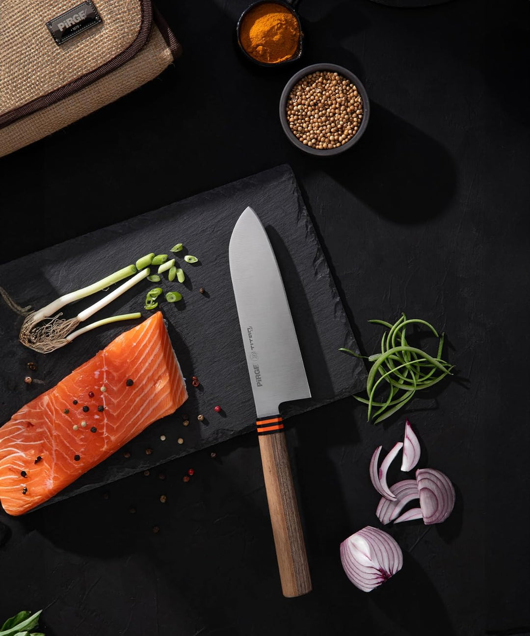 Pirge Titan Küchenmesser Set 5-teilig Santoku, Nakiri, Yanagiba, Honesuki - Rollbag einbezogen TITAN