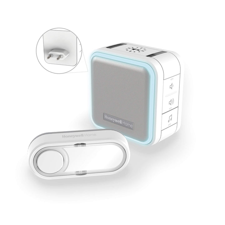Honeywell Home DC515SP2 Serie 5 kompakter Einsteck-LED-Gong mit Klingeltaster (weiss) Einsteck - qua